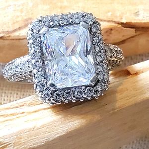 Amazing Vintage Sterling Silver Square CZ Diamond Ring